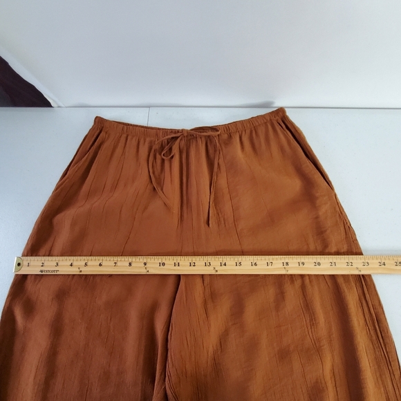 Zara Wide Leg Hi-Rise Pants Size L Gauzy Elastic Waist Pull-on with Pockets Long - Picture 7 of 14